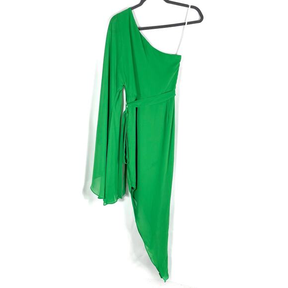 Michael Costello Heaven‎ Chiffon One Shoulder Dress Green Asymmetric Hem Sz XS - Picture 13 of 13